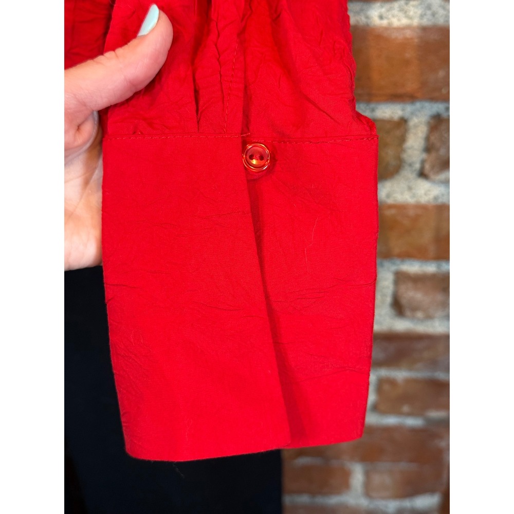 Topshop Red Crinkle Tie Front Blouse Long Sleeve V-Neck Top US 4 - Picture 7 of 8